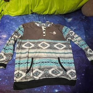 Men’s Stone blue, grey, and white Aztec lightweight Hoodie- Size Large🔥